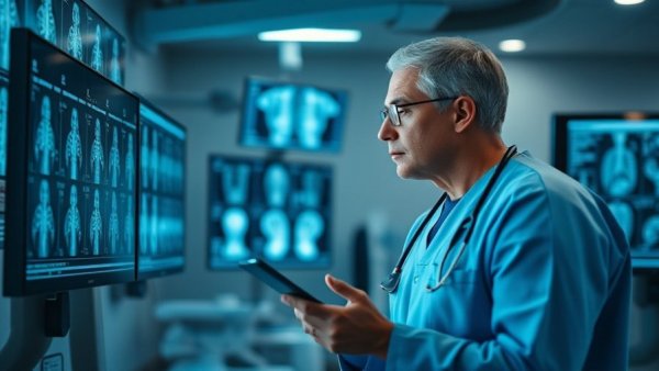 Doctors analyzing medical scans, healthcare access innovation concept