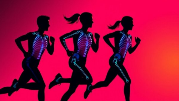 Digital art illustration of runners with highlighted skeletons, representing wellness trends for 2026.