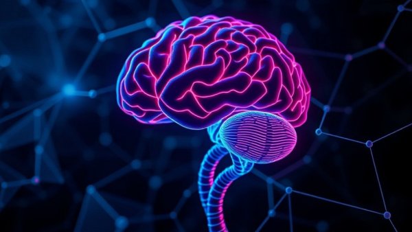 Futuristic digital artwork of gut microbiome and intelligence connection.