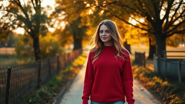 Young woman walking with calm in sunset on rural path, embracing radical acceptance.