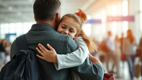Emotional airport farewell between a young girl and a man, Meditation on Endings.