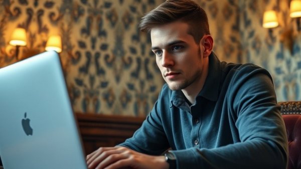 Focused professional working on a laptop indoors, modernizing clinical process maps with AI.