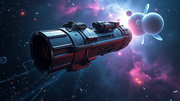 Schmidt Sciences Observatory space telescope in deep space with stars.