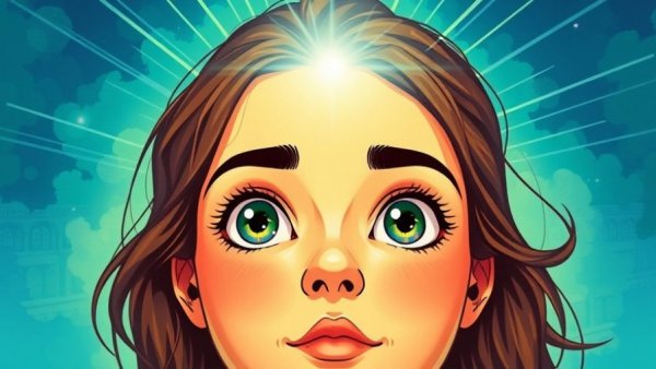 Illustration depicting brainspotting therapy for trauma healing, woman radiating light.