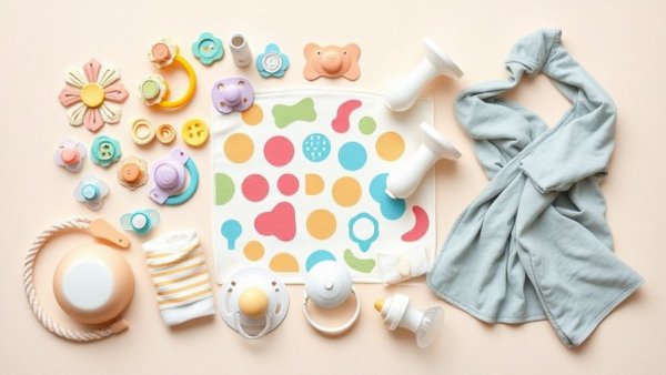 Essential baby items collage: pacifiers, playmat, swaddles, and more, Baby Registry Must Haves.