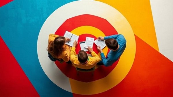 Colorful abstract design with people discussing Enterprise SEO and AI Trends 2026.