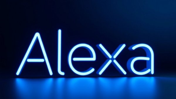 Futuristic Alexa blue typography on dark background.