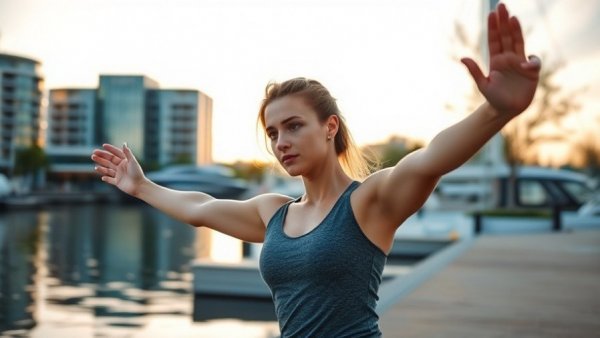 Young woman practicing stretching, promoting self-confidence and growth strategies.