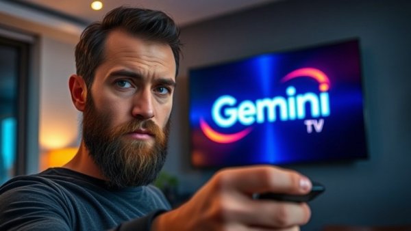AI innovations before CES featured on Gemini TV screen with man holding a remote.