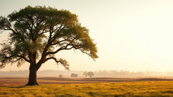 Majestic tree in sunrise meadow, timeless life lessons scene