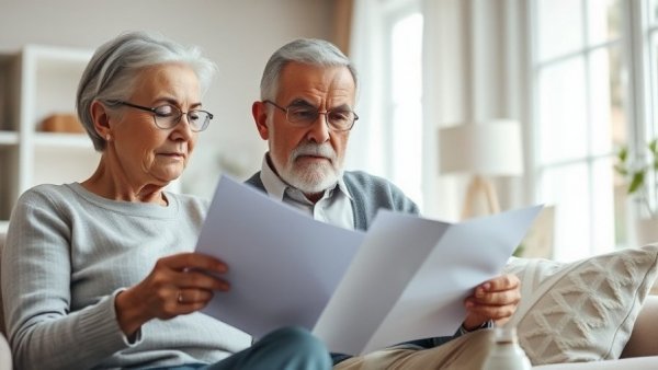 Elderly couple discussing 4 percent rule retirement, financial planning.