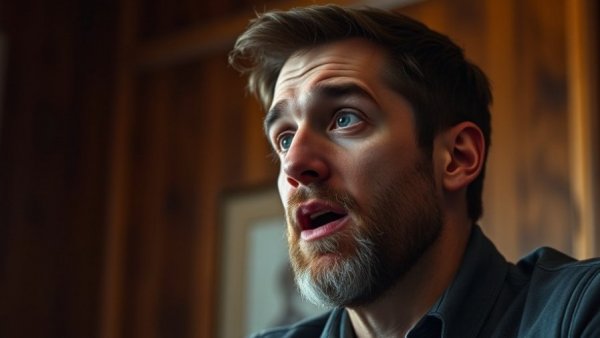 Engaged speaker discussing AI technology and billionaires against a wooden background.