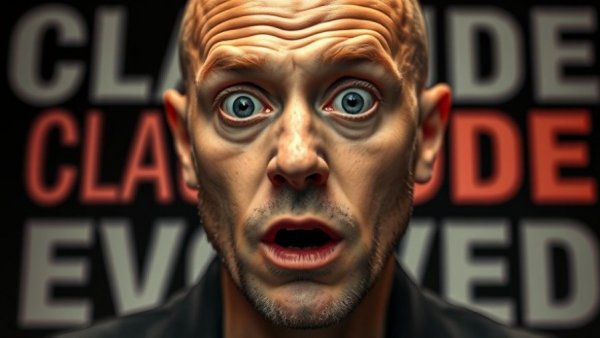 Claude Code Cowork surprised expression with bold text in background.