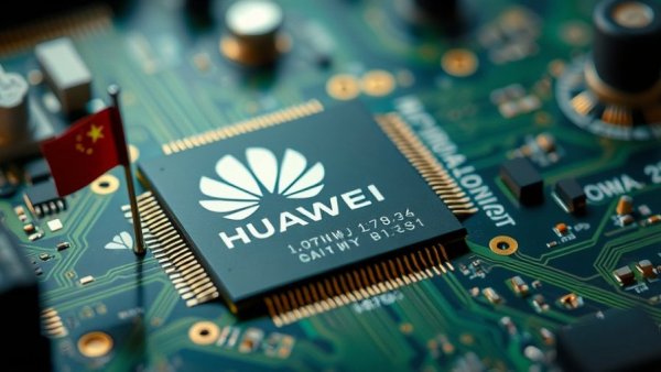Microchip showing Huawei logo on a circuit board for local hardware development.