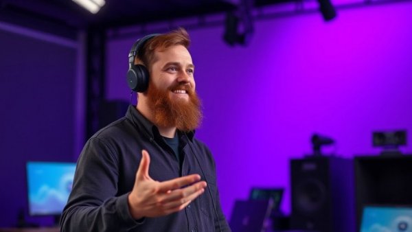 Man gesturing in studio, discussing best VR glasses.