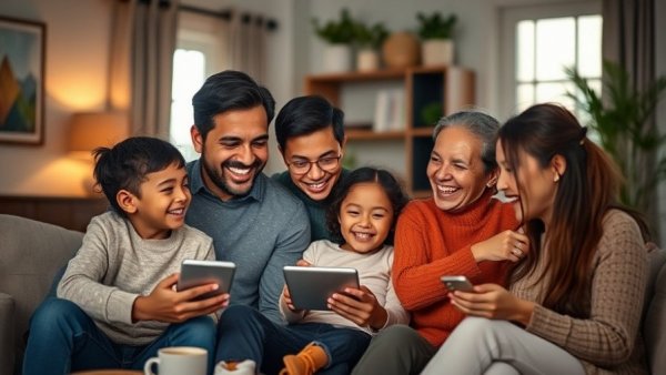 Diverse family enjoying digital moments together for US Black Heritage Project.