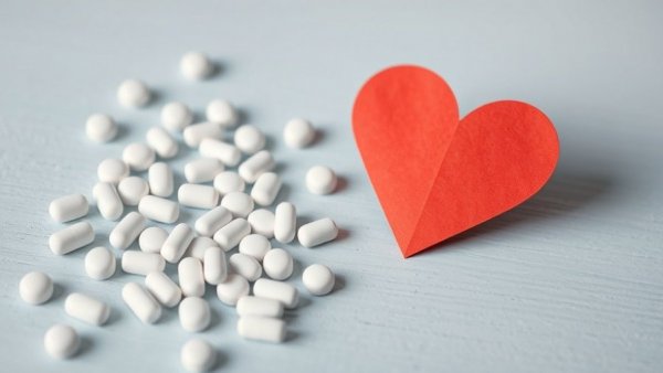 Statins for Type 2 Diabetes medication concept, pills and heart.