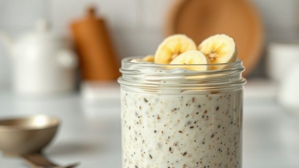 Perfect overnight oats recipes with bananas and chia seeds in a jar.