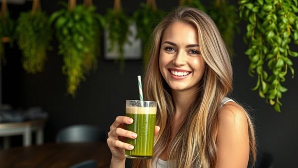 Woman with detox products promoting Community EquiLife detox.