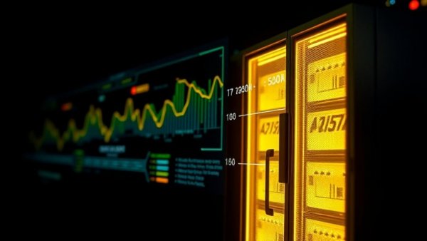 Futuristic yellow data server with a digital display illustrating resilience debt concept.