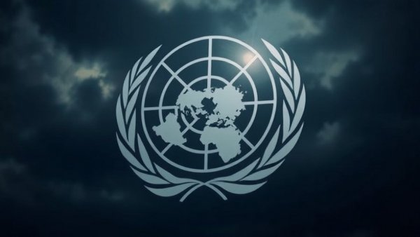 WHO emblem with cloudy sky reflection symbolizing U.S. withdrawal impact.