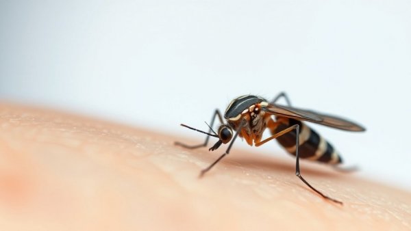 Close-up shot of mosquito on skin, mosquito and tick control options.