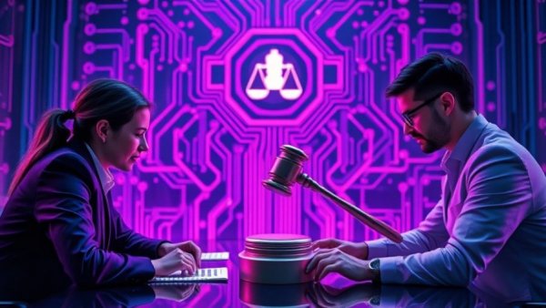AI-driven legal tech funding imagery with digital courtroom elements.