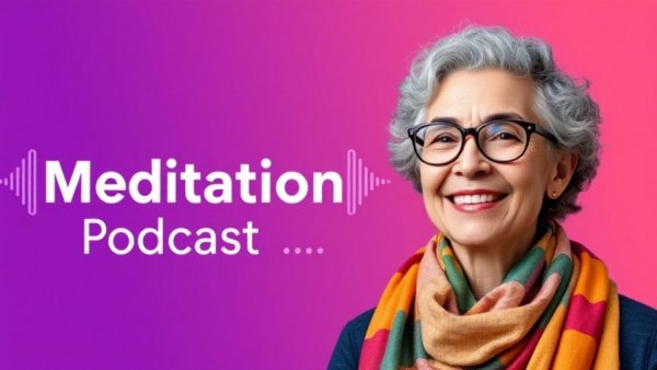 Podcast cover on mindfulness practices for alleviating suffering with smiling woman.