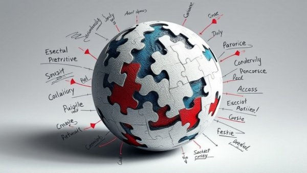 Abstract puzzle globe with AI writing detection theme.