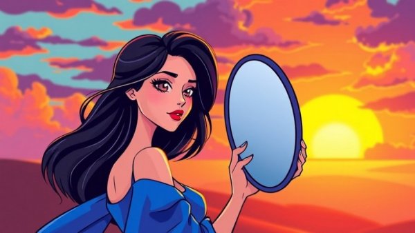 Illustration of woman with mirror symbolizing myths and facts about narcissism.