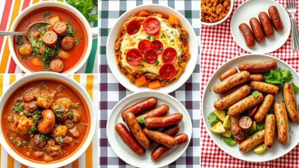 Assorted low-carb Italian sausage recipes displayed in a vibrant collage.