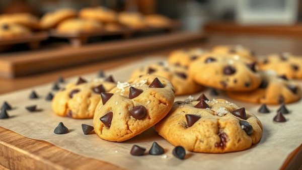 Freshly baked lactation cookies with chocolate chips on parchment.
