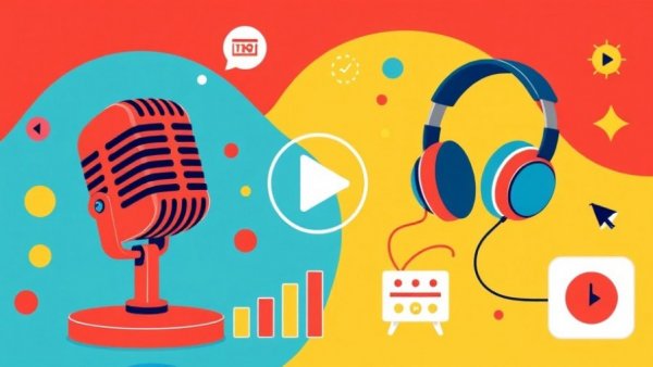 Illustration of audio equipment and graphs related to KFF Health News.