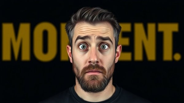 Generative AI headline with surprised man on black background.