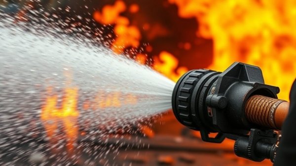 AI firefighting hose spraying water on flames, HEN Technologies innovations.