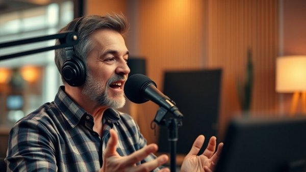 Engaged man podcasting about Encouraging Family Entrepreneurship.