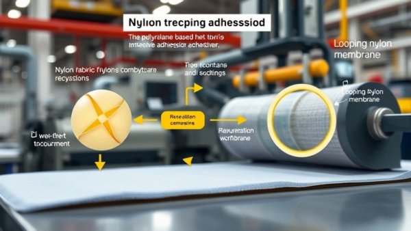 Looping Nylon Technique schematic with adhesive process and recycling details.