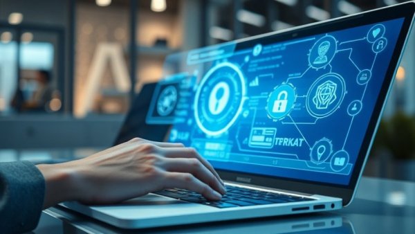 Holographic AI interfaces over laptop, AI myths debunked.