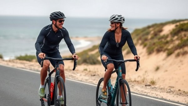 Cyclists on coastal road, low-impact cardio for joint health.