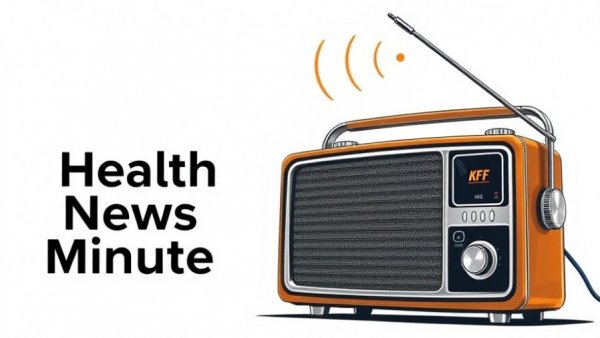 KFF Health News Minute vintage radio illustration emitting sound waves.