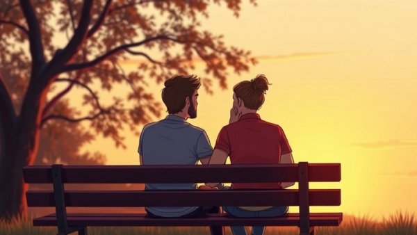 Two friends discussing strategies for making and keeping friends at sunset.