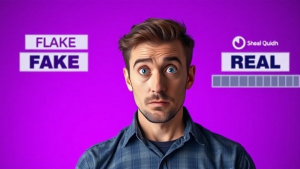 Confused man analyzing fake versus real AI benchmarks in vibrant setting.