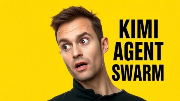 Man surprised next to KIMI AGENT SWARM text, implications context