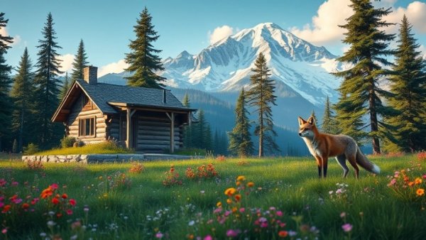 Project Genie AI Technology guide with vibrant mountain meadow scene.