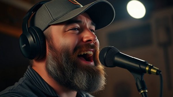 Lively individual recording AI news video, engaging expression.