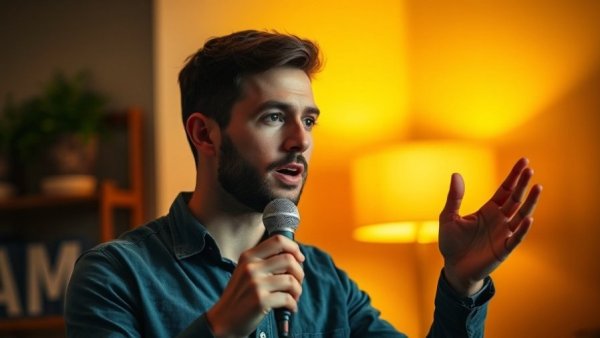 Engaging speaker discussing trends, indoor setting, Gemini in Google Trends