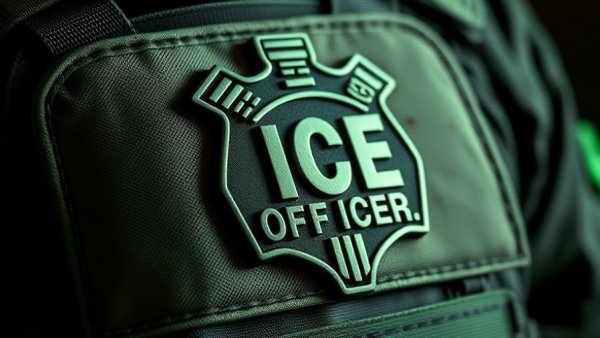 Stylized ICE officer badge highlighting misinformation in Minneapolis.
