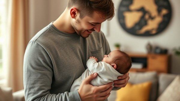 Young couple with baby, emotional bonding moment, warm indoor setting.
