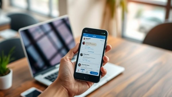 Smartphone displaying ChatGPT app in office setting, custom GPT applications for businesses.