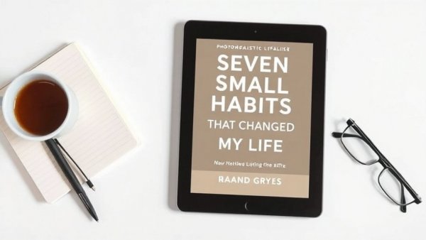 Tablet with 'Seven Small Easy Habits' cover, promoting liver health habits.